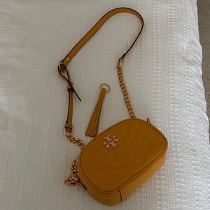 Tory Burch Kira Chevron Camera Bag- Mustard Yellow w/ Gold Accents